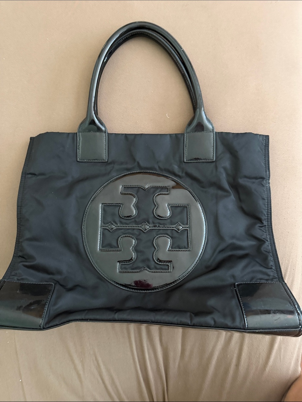 Tory Burch Black Tote with Gloss Logo Medallion